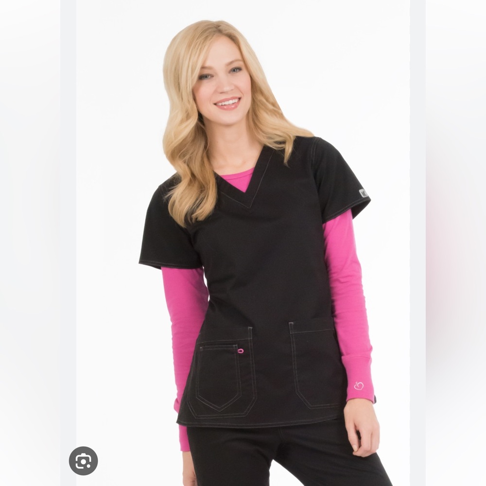 EUC Med Couture Black Scrub Set MC2 Olivia Scrub Top and Cargo Pants in XL/L